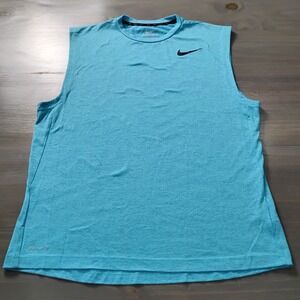 Nike Tank Top Mens Large Turquoise V Neck Dri Fit Sleeveless Swoosh Active